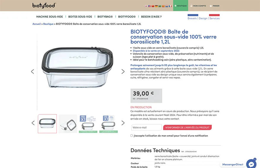 Article du site e-commerce Biotyfood