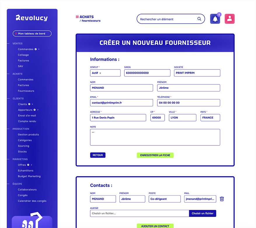 tableau de bord Gestion achat